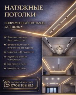 Натяжные потолки. Современный потолок за 1 день!