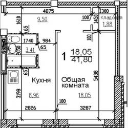 Однокомнатная 41,8 кв.м., на Петухова 12/4