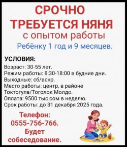 Требуется няня с опытом работы.