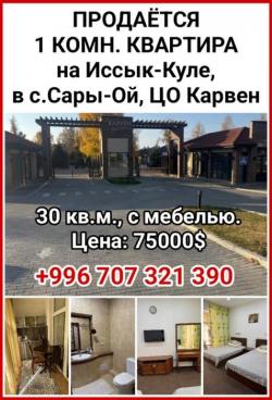 Продается 1 комн. квартира на Иссык-Куле,в с.Сары-Ой, ЦО Карвен