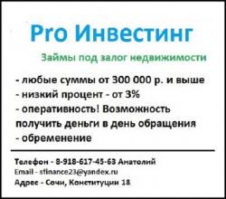 Деньги под залог недвижимости в г. Сочи Деньги под залог недвижимости в г. Сочи