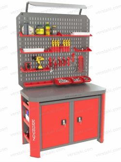 Двухтумбовый верстак с двойным экраном и освещением Гефест-ВС-22-ЭДО